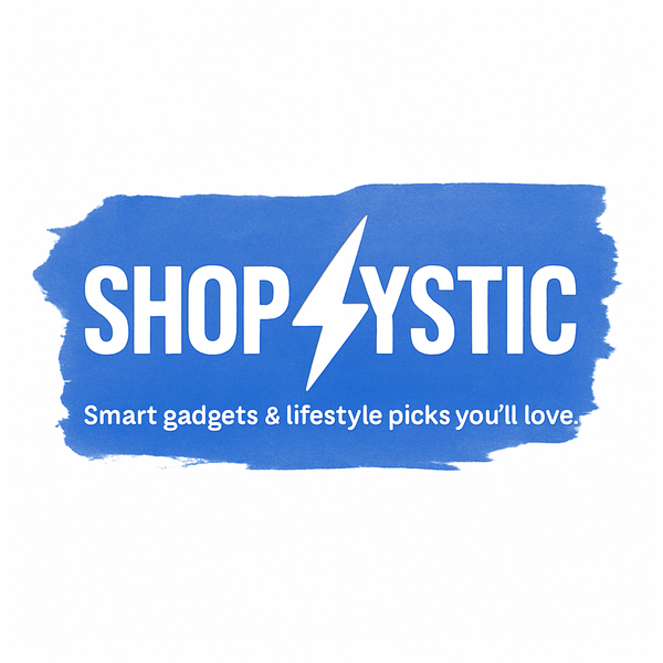 Shopystic logo with blue background and white text